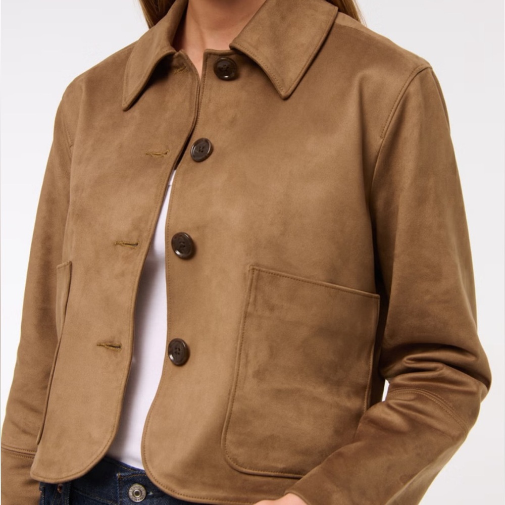 NWT! Abercrombie & Fitch Vegan Faux Suede Short Fully Lined Jacket - Picture 7 of 10